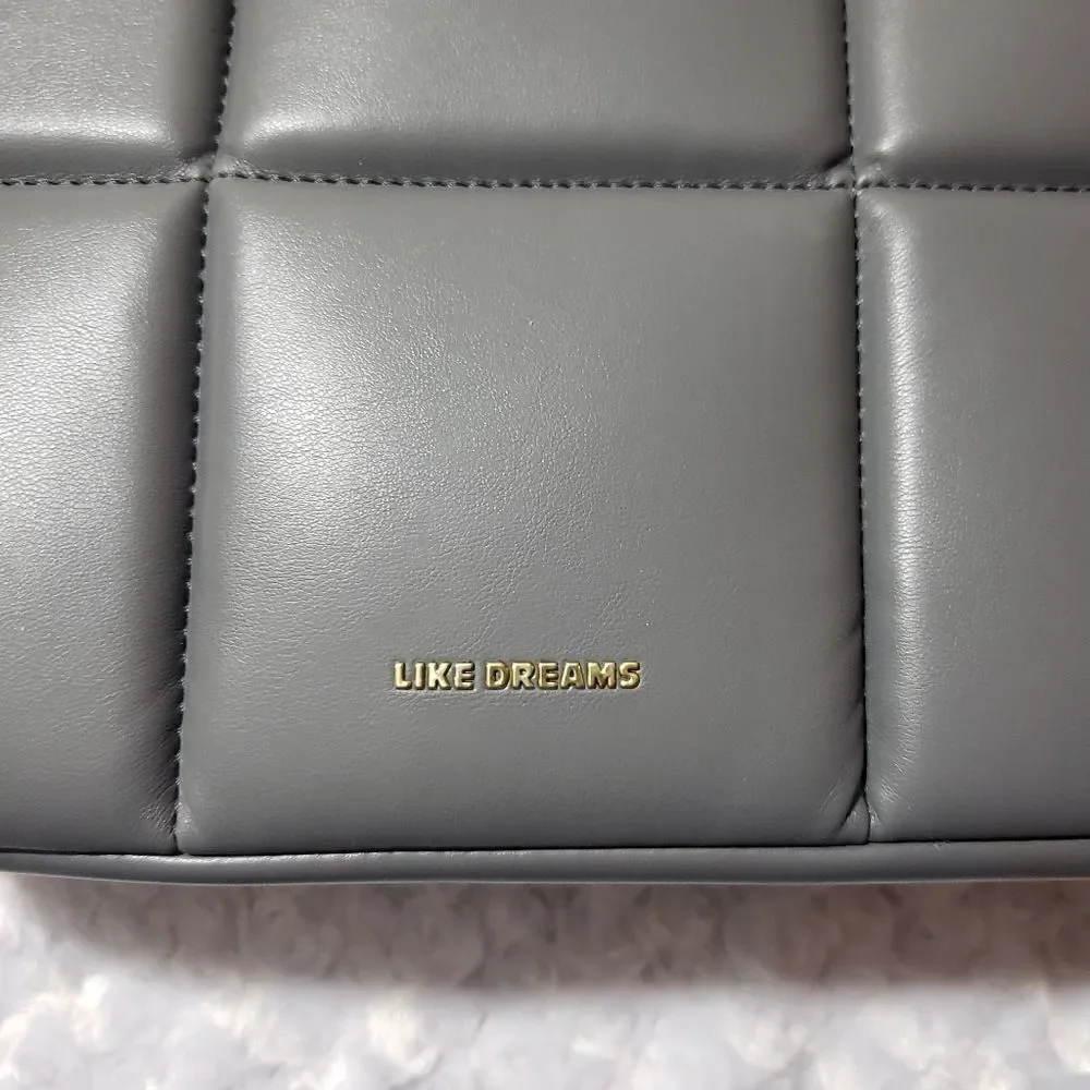 Like Dreams Grey quilted puffer shoulder tote bag travel vacation oversize purse